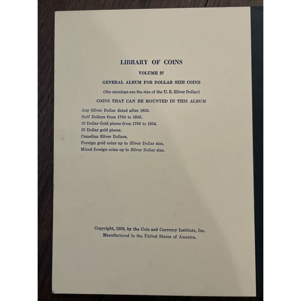 Library Of Coins General Blank Large Dollar Size Stock Album VOL 27 Morgan Peace
